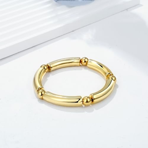 Gold Chunky Bangles Bracelets For Women 14k Gold Plated Stack Layered Curved Bamboo Tube Stretch Bracelets Gift Jewelry - color: 1pcs Gold-8mm