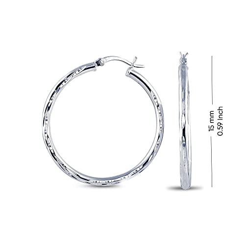 Charmsy 925 Sterling Silver Hoop Earrings | Lightweight Italian 2.5mm Tube Diamond-Cut Round Classic Hoops Earring for Women | Size 15/20/25/30/35/40/50/60/70mm | Small Medium Large - color: Diamond-Cut, size: 15 MM