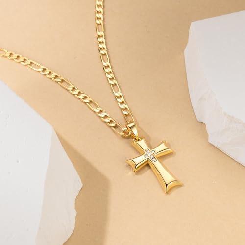 AIGAMIT Cross Necklace for Men Gold Cross Necklace for Men | 14K Gold Cross Chain for Mens Cross Necklaces Cubic Zirconia Gold Cross Pendant Necklace for Men Cross Necklaces 20/22/24in - size: 20 inches