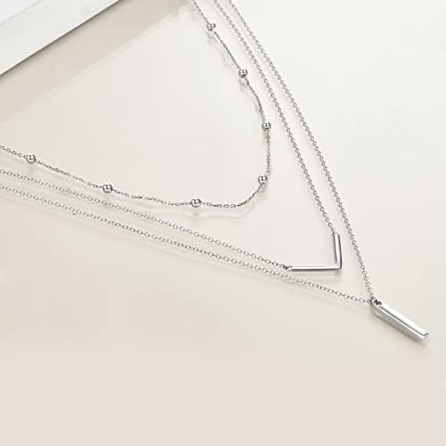 MONGAS Boho Layered Necklace Sterling Silver Triple 3 Stacked Vertical Bar Triangle Long Layering Necklaces Christmas Jewelry Gifts for Women - style: Bar