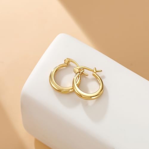 Chunky Gold Hoop Earrings for Women 14k Gold Plated Thick Triple Earrings | Hypoallergenic Trendy Chunky Gold Hoops Earrings,Dainty Jewelry Gifts for Women - style: Gold Minimalist Polished earring