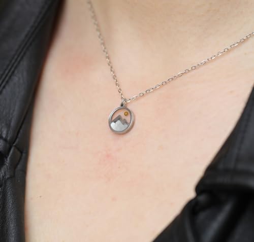 Silver Necklaces for Women Teens, Best Friend Necklace Sister Daughter Gift | Horseshoe Butterfly Swan Wave Evil Eye Necklace Graduation Chritmas Birthday Gifts for Women, Stainless Steel - style: Mountain Round