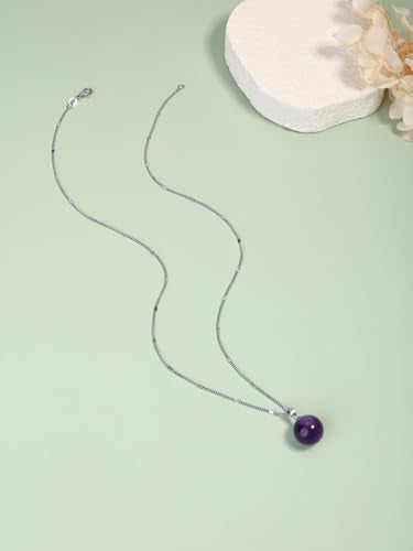 Jovivi Amethyst Obsidian Healing Crystals Ball Necklace for Women Men | 14mm Natural Stone Round Ball Bead Necklace Handmade Gemstone Pendant Protection Crystals Birthstone Jewelry - color: Amethyst
