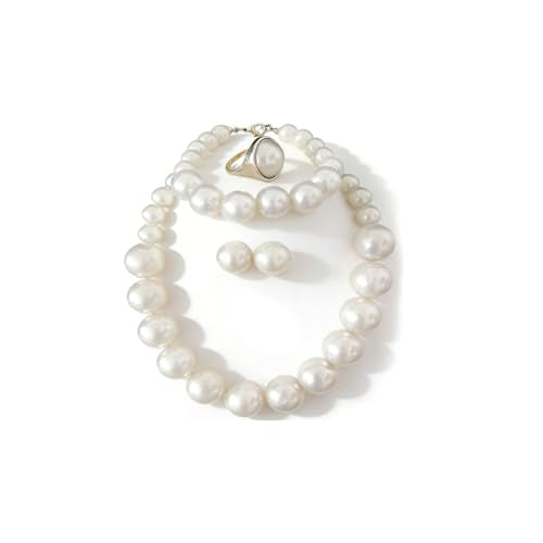 4 PCS Elegant Pearl Set Elegant Pearl Jewelry with Earrings, Pearl Choker Necklace, Bracelet and Ring, Bridal Jewelry Set for Wedding - color: White