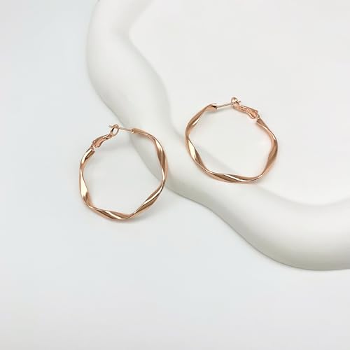 Rose/White/18k Gold Plated Hoop Earrings Lightweight Hoop Earrings For Women Loop Earrings 1in 2in - color: Rose Gold, size: 40mm