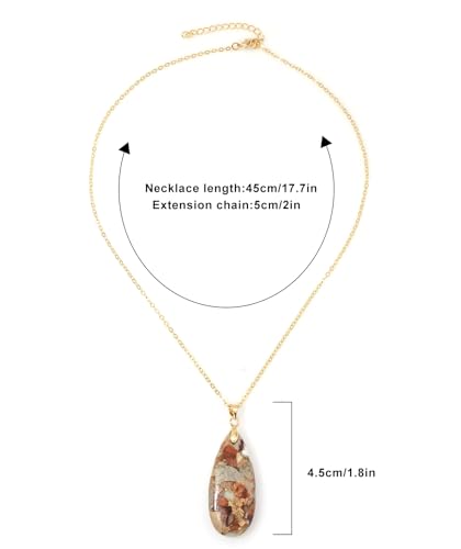 Stone Necklaces for Women Teardrop Gemstone Pendant Necklace Natural Stone Chain Necklaces - color: Khaki Gold