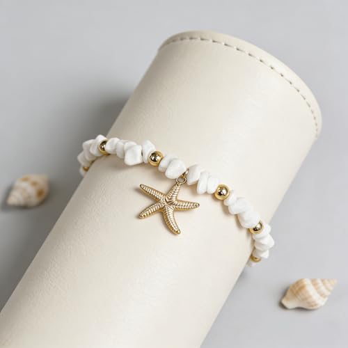 Starfish Shell Anklets for Women,Gold Plated Boho Jewelry Anklet Jewelry Set,With Pearls, Starfishs and shells ,Adjustable Summer Beach Jewelry Foot Accessories,Gifts Ready