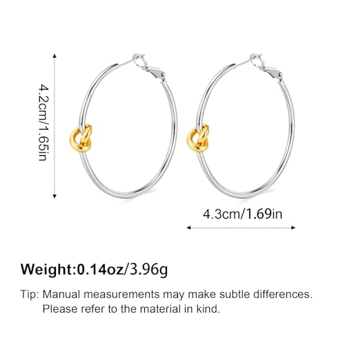 Large Gold Knot Hoop Earrings for Women 18K Gold Hoop Earrings Statement Lightweight Hoops Trendy Gold Hoops Earrings Jewelry - color: B-Big Hoop Earrings-Silver 02