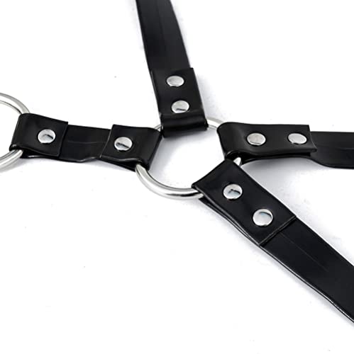 Mens Black Leather Armors Suspenders Shoulder Strap Body Chest Harness Chain Belt Adjustable Gay Punk Clubwear Costume - color: Black2