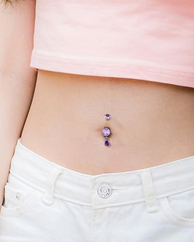 Belly Button Ring Dangle Belly Rings 316L Surgical Steel Belly Button Piercing Jewelry Teardrop Navel Ring for Women - color: Silver-PPCZ-10mm