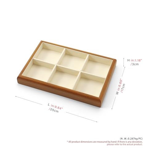 Oirlv Wood 6-Compartment Jewelry Tray | Solid Wood Frame, Soft Microfiber Lining, Holds Rings/Earrings/Bracelets, Sturdy and Attractive, Great for Drawers - color: Cream, size: 6 grid