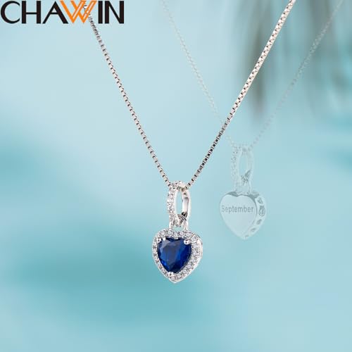 CHAWIN Birthstone Charms, 925 Sterling Silver Heart Dangle Charm, Sparkling CZ Compatible with Pandora Charm Bracelet, Necklace, Birthday Gifts for Women/Wife/Mother - style: 09# September