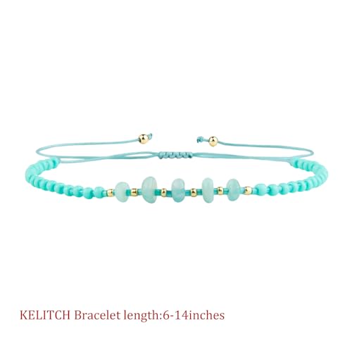 KELITCH Women Natural Stone Beads Anklet Boho Color Beaded Ankle Adjustable Foot Chain Jewelry for Summer Beach Holiday - color: Light Blue 08A