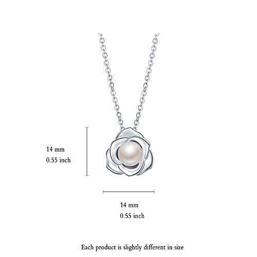 "Lovely Rose" High Polished 925 Sterling Silver Earrings with 7mm Natural Freshwater Pearl - style: Necklace pendant