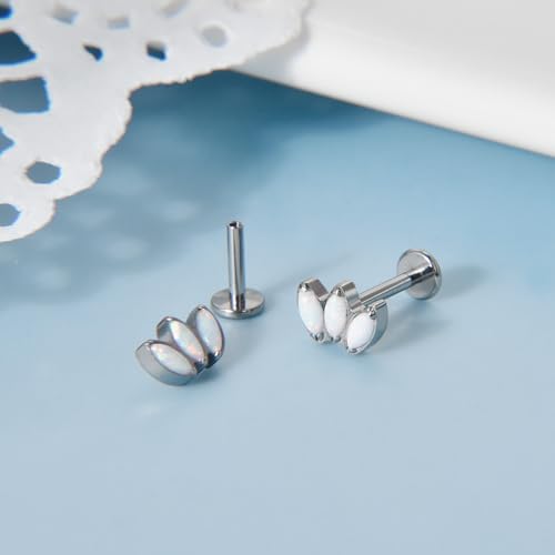 Lantine G23 Titanium Helix Piercing Jewelry Opal 16g Flat Back Stud Earrings Climber Labret Cartilage Tragus Daith Piercing Jewelry - color: White Opal, size: 16g 8mm