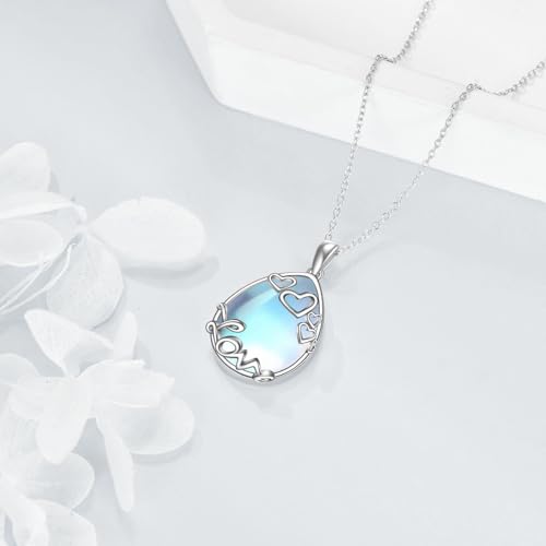 YAFEINI 925 Sterling Silver Moonstone Necklace Filigree Teardrop Pendant Necklace Jewelry for Women Girls - color: R-Love Moonstone Necklace