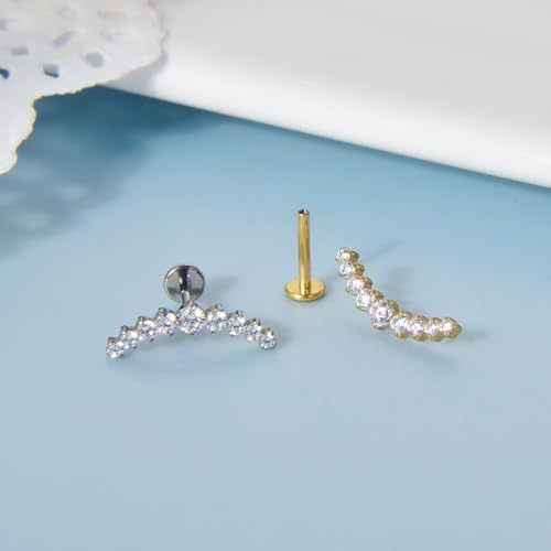 Lantine G23 Titanium Helix Piercing Jewelry Opal 16g Flat Back Stud Earrings Climber Labret Cartilage Tragus Daith Piercing Jewelry - color: 9 Cz-Gold, size: 16g 8mm
