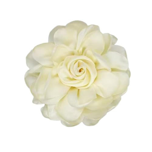 Dainty Satin 3D Rose Flower Brooch Pins Delicate Large Camellia Pin Shawl Clips Duckbill Clips Wedding Prom Banquet Party Jewelry Gift for Women - color: Cream