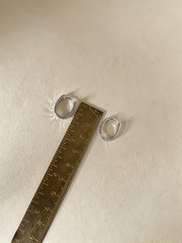 Small Hoop Earrings for Women Glitter Hoops Gold Plated with 925 Sterling Silver Post - style: Silver-oval