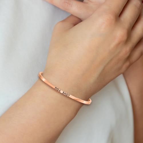 Chisel Love You Crystal Cuff Bangle in Rose-Tone Stainless Steel