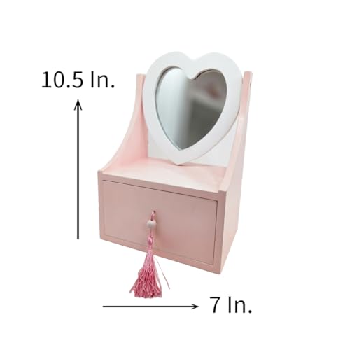 A&C Quinceañeras and More Jewelry Box for Little Girls, Wooden, Pink, Gift Box Heart Shame Mirrow with drawer. (Heart Shaped Mirror) - style: Heart Shaped Mirror