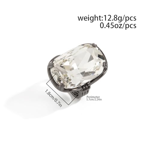 Sparkling Rectangle Chunky Rhinestone Ring for Women Adjustable Thick Big Cocktail Statement Rings Geometric Crystal Band Ring Wedding Birthday Wedding Prom Party Christmas Jewelry Accessary