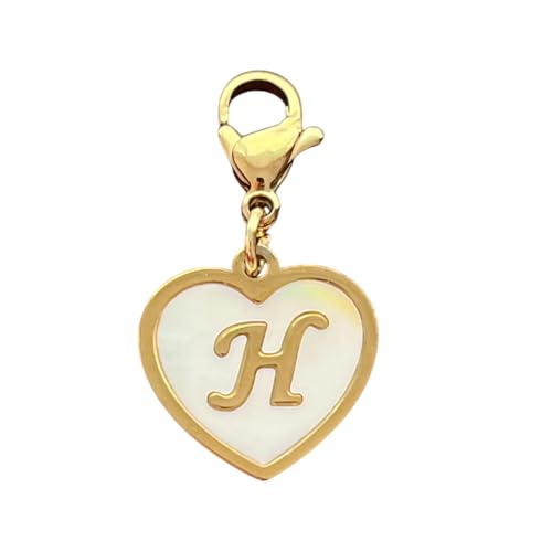Golden Heart Titanium Steel Shell Finish Alphabet Letter Clip-On Charms A-Z Initial Pendant for Bracelet, Necklace, Keychain, DIY Jewelry Making - color: H