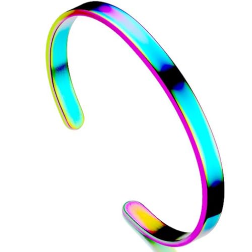 Jude Jewelers 4mm 6mm Width Stainless Steel Classic Simpe Plain Open Cuff Bangle Bracelet - color: 6mm-Rainbow