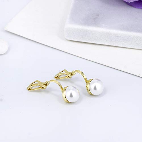 YOQUCOL Simulated Freshwater Pearl Clip On Earrings Not Pierced Elegant Stud Jewelry For Women - color: 8MM-Golden
