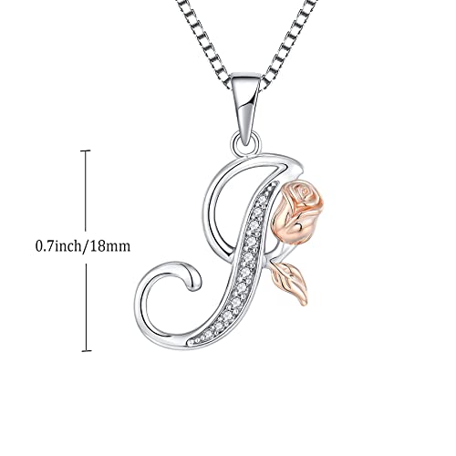 STARCHENIE Initial Necklace for Women Sterling Silver Letters 26 Alphabet Pendant Rose Flower Jewelry Gifts for Family Sisters Friend - color: I