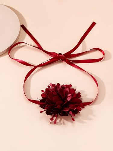 Rose Black Velvet Floral Choker Necklace - Camellia Daisy Rosette - Spring Summer Flower Jewelry - color: Red 3