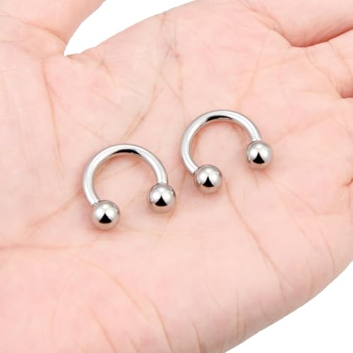 2Pcs PA Ring Horseshoe Circular Barbell 316L Surgical Steel Internally Threaded 00G 0G 2G 4G 6G 8G 10G Pierced Body Jewelry for Women 12mm 16mm 19mm - style: 1 pair-10G;Inner Dia:12mm