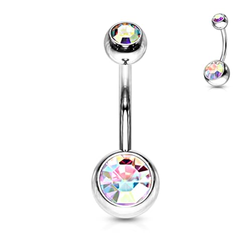 Belly Button Piercing Ring 14 Gauge Surgical Steel - color: Double AB CZ gem