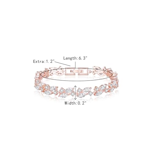 Crysdue Marquise Teardrop Cubic Zirconia Wedding Bridal & Prom Tennis Bracelets for Brides Bridesmaids, Silver/Gold/Rose Gold Plated Bracelet Gifts for Women - style: E_Rose gold 6.3-7.5"