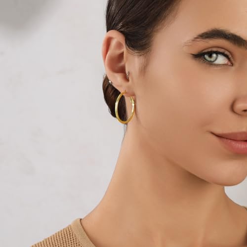 2mm Sterling Silver Big Hoop Earrings For Women - Large Hypoallergenic Circle Endless Thin Oversize Silver Hoops - color: Gold,20mm hoops