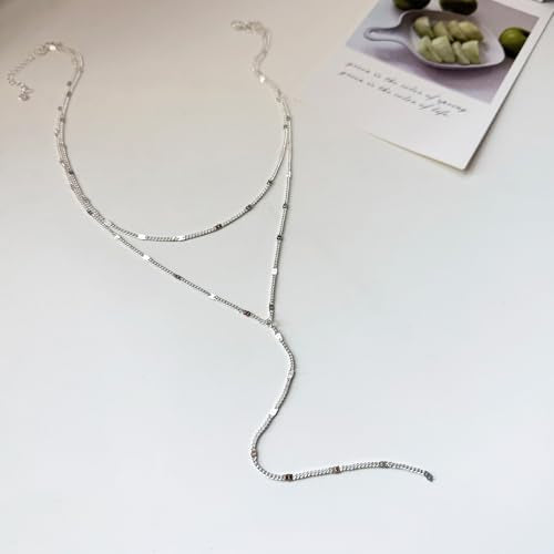 LULII Lariat Gold Necklace for Women Trendy Dainty 14k Gold Plated/Silver Layered Chain Drop Necklaces Y-Shaped Necklace Jewelry for Women Gifts - color: Y Layered necklace-Silver
