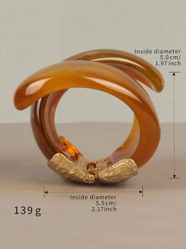 GelConnie Chunky Cuff Bangle Bracelet for Women, Statement Jewelry | Gold and Silver Tone Cuff Bangles with Resin, Crystal and Textured Accents for Party, Vacation and Dressy Looks - style: Bangle 05-Brown