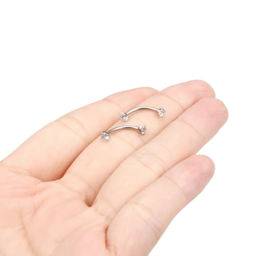 16G Eyebrow Piercing Jewelry Surgical Steel Cubic Zirconia Internally Threaded Vertical Labret Lip Jewelry Curved Barbell Tiny Eyebrow Rings Ear Rook Small Belly Button Ring for Women Men - color: silvertone,bar length:10mm