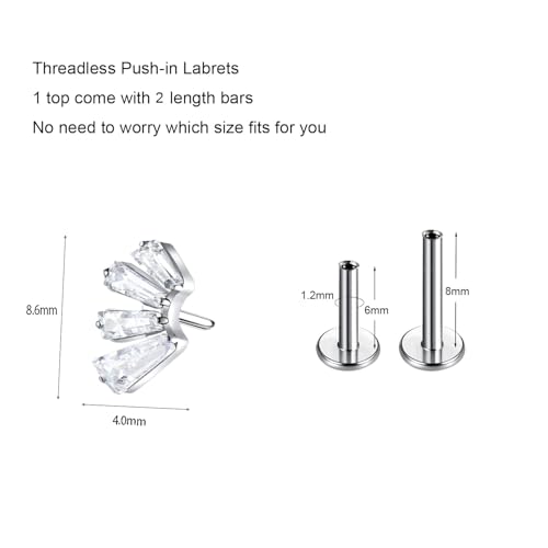 1pcs 16G 18G G23 Titanium Threadless Labret Studs Push-in Labret Lip Cluster Tragus Helix Conch Lobe Rook Cartilage Push Back Piercing Jewelry Earring - style: polish-4T 1.2mm