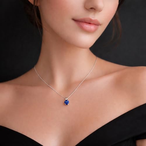 Mariell Cubic Zirconia Crystal Pendant Necklace for Women, 2 Carat 8mm CZ, for Brides, Wedding, Mother's Day Jewelry Gift - color: Silver-Sapphire Blue Cubic Zirconia
