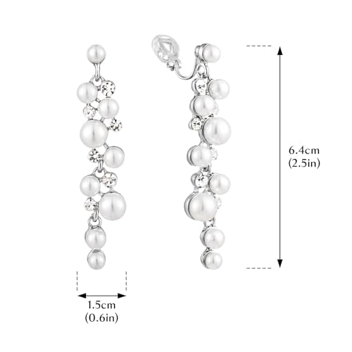 Clip On Earrings Simulated Pearl Wedding Bridal Dangling Dangle Clip Earrings for Women Non-pierced - color: Silver
