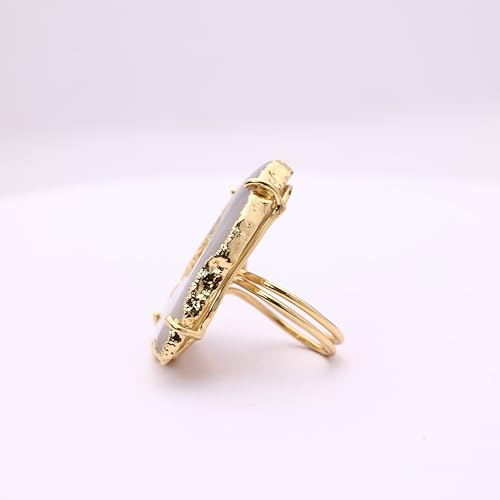 Ring Geode Druzy Slice Unique And Stylish Statement Gold Plated Jewelry Natural Gemstone Stone size 25-35 mm Approximately Adjustable Shank US Scale Size 6-9 - color: Gray, 4