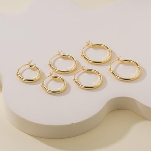 14K Gold Hoop Earrings, Huggie Hoop Earrings for Women, Hypoallergenic Lightweight Small Hoop Earring for Womens 14mm/16mm/18mm - color: 16mm