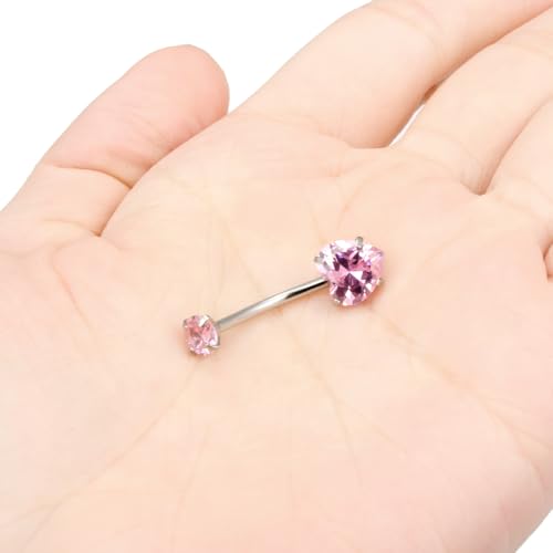 Long Belly Button Rings Surgical Steel Belly Button Ring 14mm Navel Rings for Women 14G Long Bar Navel Piercing Jewelry Heart Crystal - color: 1pc,14g,14mm bar,pink