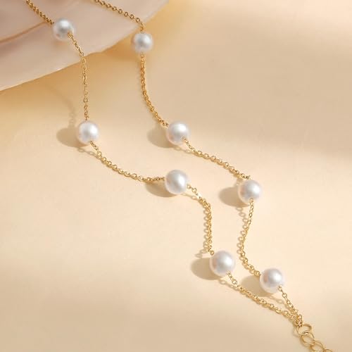 NECOCY 14K Gold Plated Pearl Bracelets for Women, Dainty Bracelets Stack Trendy Pearls Beaded Link Chain Charm Bracelets Set Layered Tiny Wedding Prom Jewelry Gift for Women Mother's Day Graduation - style: Style-2-Gold