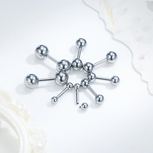 20G 18G 16G Titanium Earrings Studs Set for Sensitive Ears Hypoallergenic Piercing Jewelry Internally Threaded Cartilage Conch Helix Rook Tragus Earring Hoop Eyebrow For Women Men Ball 3-6mm - size: 16G-6MM