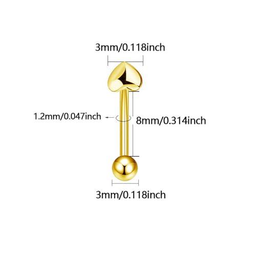 2Pcs 16G Heart Eyebrow Rings for Women Stainless Steel Eyebrow Curved Barbells Studs Lip Rings Cartilage Earrings Body Piercing Jewelry