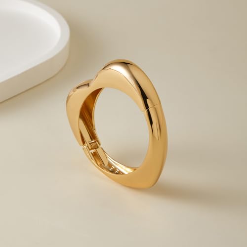 Chunky Gold Bangles Bracelet for Women Trendy Statement Bracelet Dainty Charm Gold Jewelry - color: Heart Bangle