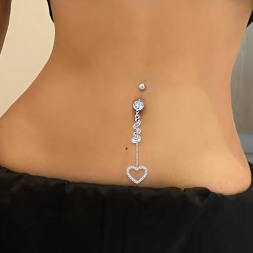 14G Dangle Belly Button Ring Piercing Jewelry 316L Stainless Surgical Steel Heart Flower CZ Reverse Navel Rings Dangling Belly Button Ring Piercing Jewelry for Women 14 Gauge Hypoallergenic - style: 5Pcs Silver