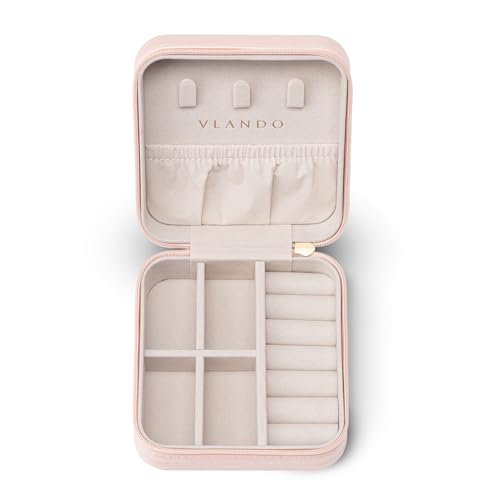 VLANDO Small Faux Leather Travel Jewelry Box Organizer Display Storage Case for Rings Earrings Necklace, Pink - color: MI. Pink